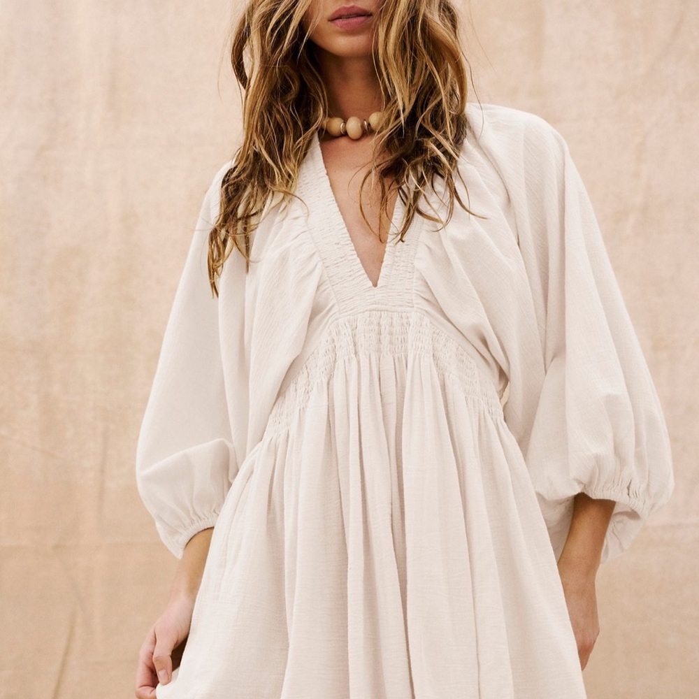 Free People Cream Long Sleeve Dress